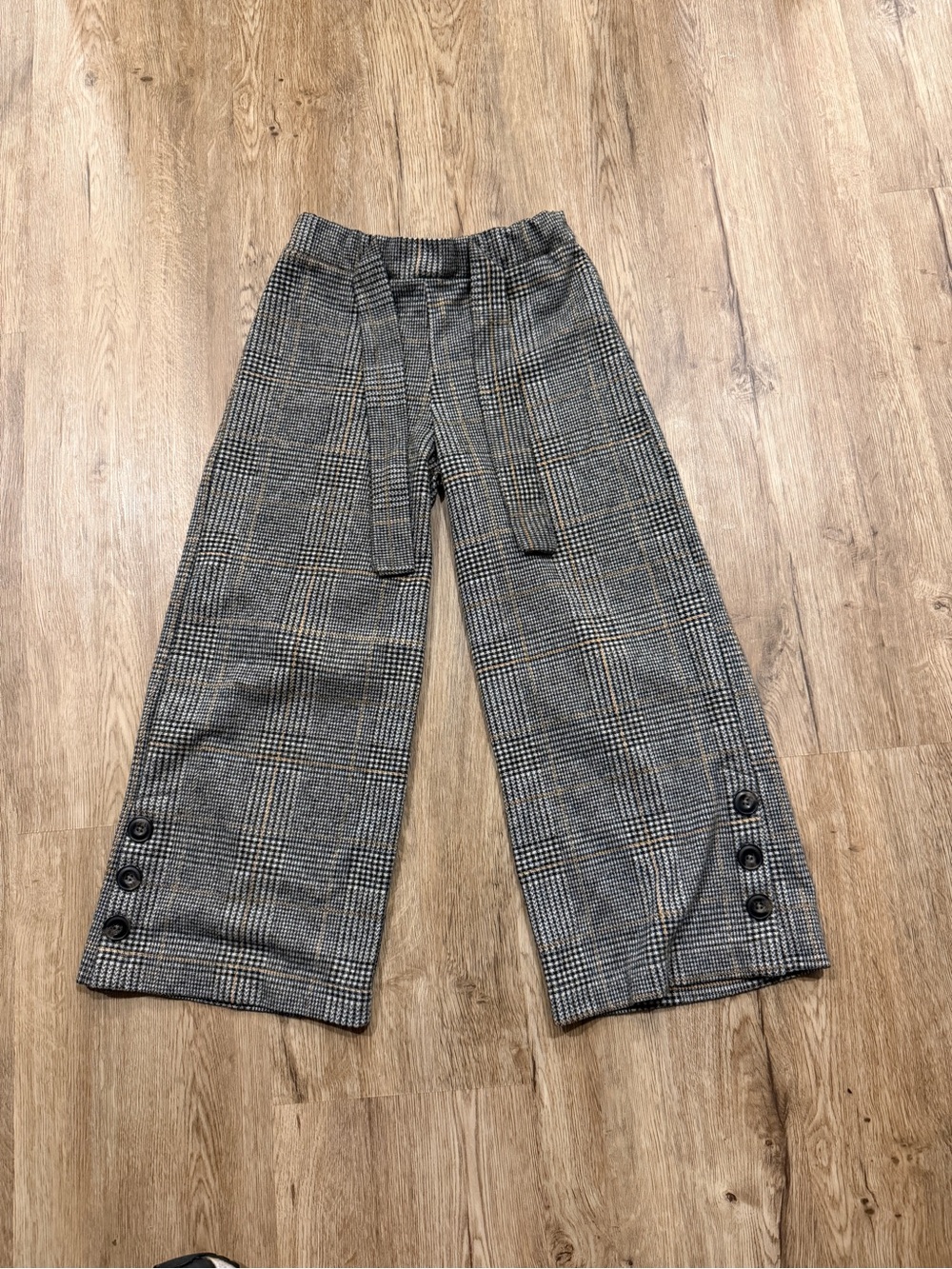 Zara Kids Houndstooth Plaid Wide Leg Cropped Pants Button Cuff Size 10
